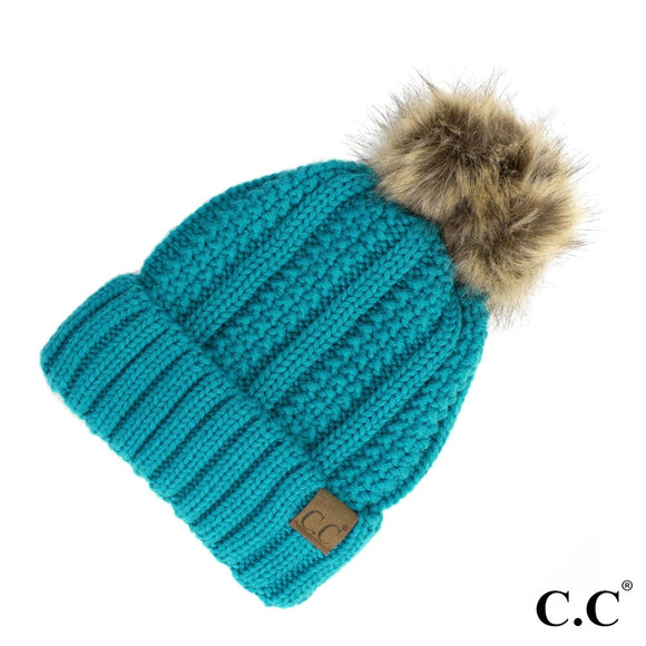 Teal Classic CC Lined Pom Hat