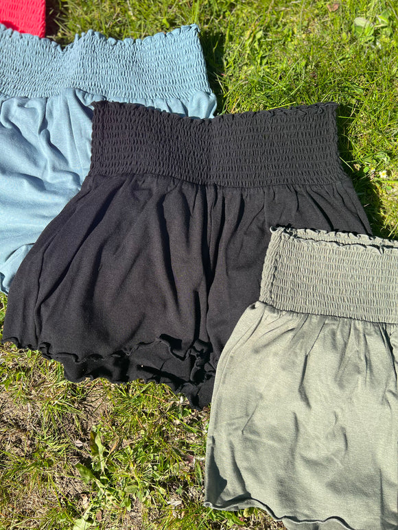 Smocked Waist Shorts in Black