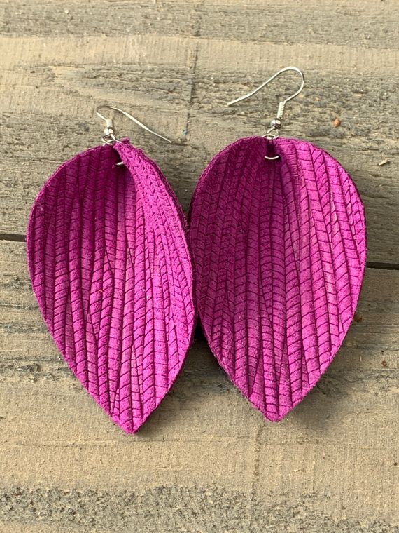 Magenta Textured Leather Dangles