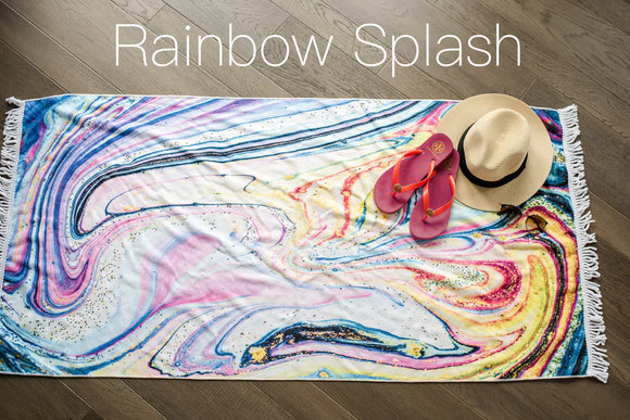 Rainbow Splash Fringe Beach Towel