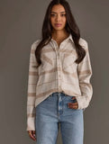 Kendra Shacket in Cream & Tan Plaid