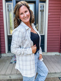 Kendra Shacket in Tan Oatmeal Grey Plaid