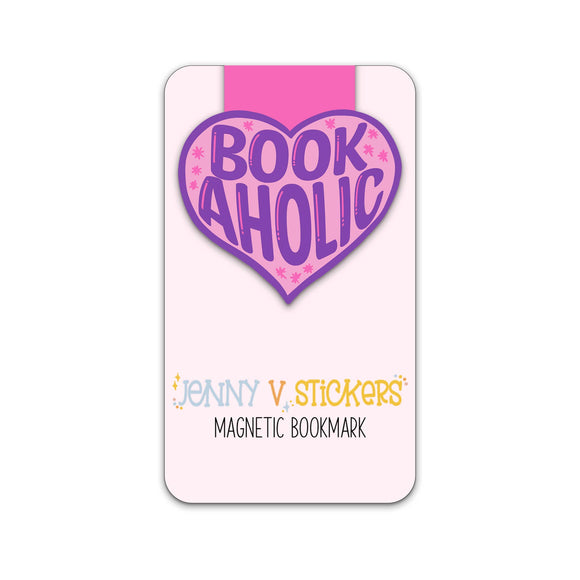 Bookaholic Magnetic  Bookmark | pink and purple heart