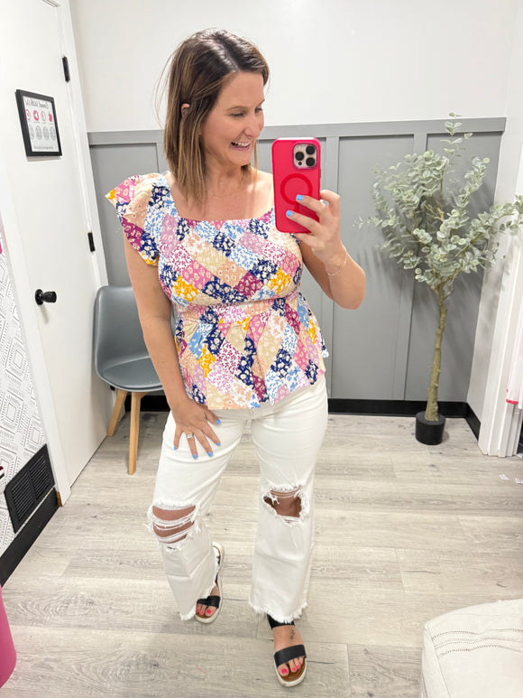 Patchwork Smocked Top