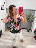 Smocked Black Floral Top
