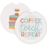 Coffee Teach Book Stack Teacher Gift Car Coaster Set