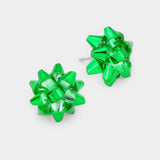 Hot Pink Christmas Gift Bow Stud Earrings