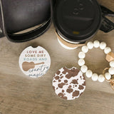 Country Music Cow Print Farmhouse Car Coaster Set