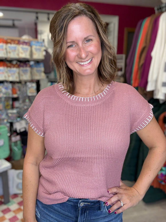 Stitched Hem Sweater in Rose