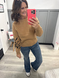 Embroidered Sleeve Sweater in Camel