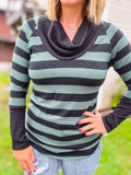 Olive Striped Cowl Sweater Top