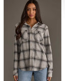Kendra Shacket in Light Grey and Sage Plaid