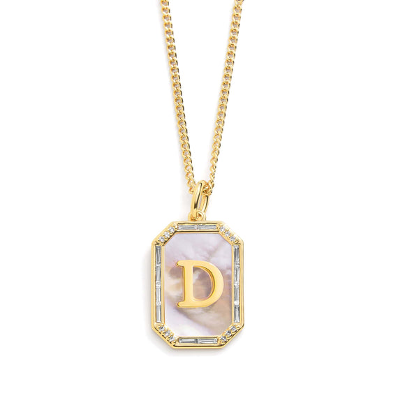 Gold D Mother Of Pearl Initial Necklace