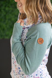 Sage Floral Paradise Zoey Zip Cowl Pullover