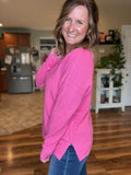 Spicy Pink Mini Waffle Center Seam Sweater