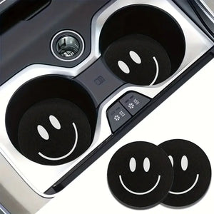 Black Happy Face Car Coaster Set