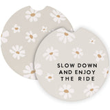 Slow Down Enjoy Daisies Car Coaster Set