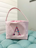 Floral Initial Embroidered Easter Basket