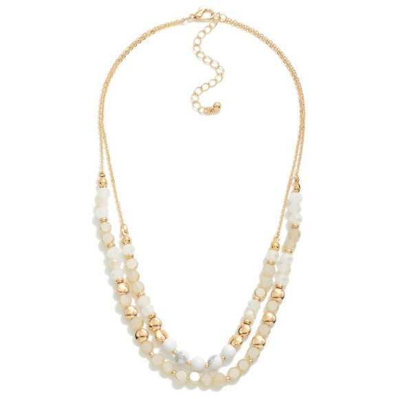 Layered Chain Link Necklace in White