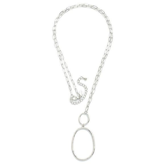 Long Silver Pendant Necklace