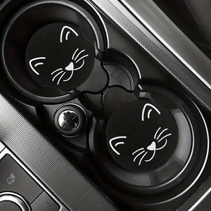 Black Kitty Face Car Coaster Set