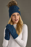 Steel Blue Cable Knit Pom Hat