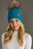 Sapphire Blue Cable Knit Pom Hat