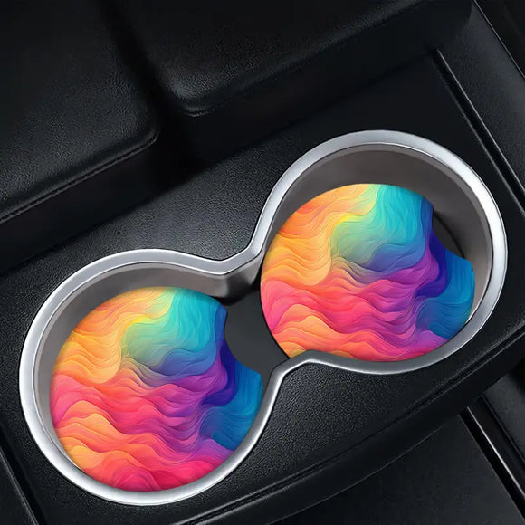 Rainbow Swirl Car Coaster Set
