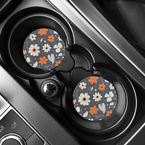 Daisy and Orange Floral Car Coaster Set