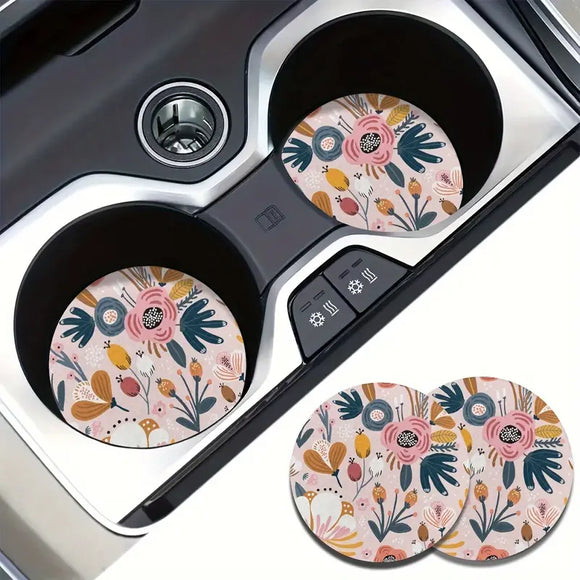 Charming Pink Floral Car Coaster Set