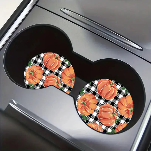 Pumpkin Plaid Car Coaster Set