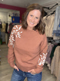Embroidered Sleeve Sweater in Copper