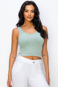 Washed Olive Seamless Reversible Crop Tank