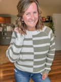 Color Block Stripe Sweater in Olive