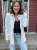 Kendra Shacket in Tan Oatmeal Grey Plaid
