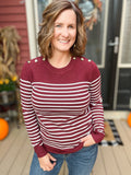 Merlot Striped Button Sweater