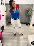 Ocean Blue Split Neck Bodysuit