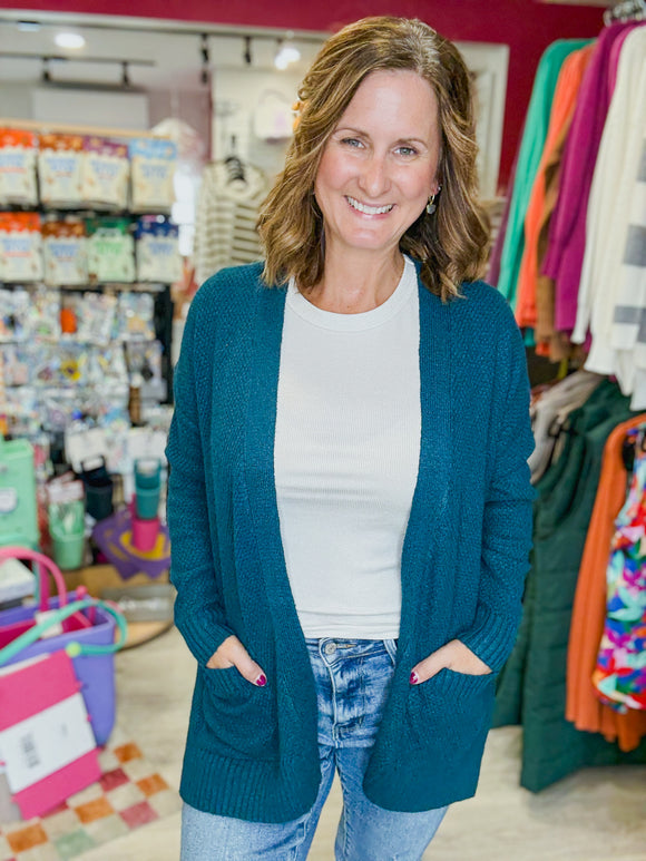 Cardigan in Peacock Teal