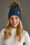 Steel Blue Cable Knit Pom Hat