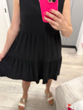 Solid Black Wrinkle Free Gabby Tank Dress