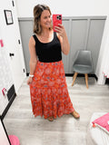 Tiered Red Smocked Maxi Skirt