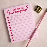 Lists Are My Love Language Notepad | Valentine's Stationery