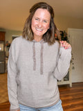 Hoodie Waffle Top in Mocha Stripe