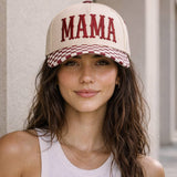 MAMA Embroidered Checkered Brim Trucker Hat: NAVY / ONE SIZE