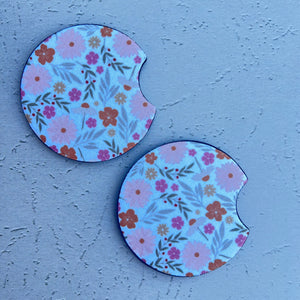 Muted Fall Floral Car Coaster Set