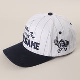 Take Me Out to the Ballgame Pinstripe Trucker Hat: NAY-WHT / ONE SIZE