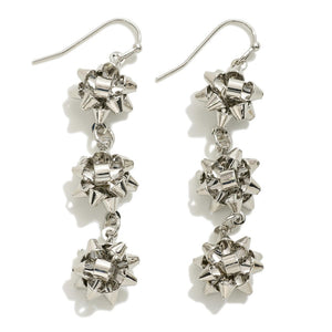 Silver Bow Waterfall Earrings