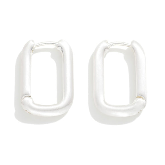 Silver Rounded Rectangle Huggie Hoop