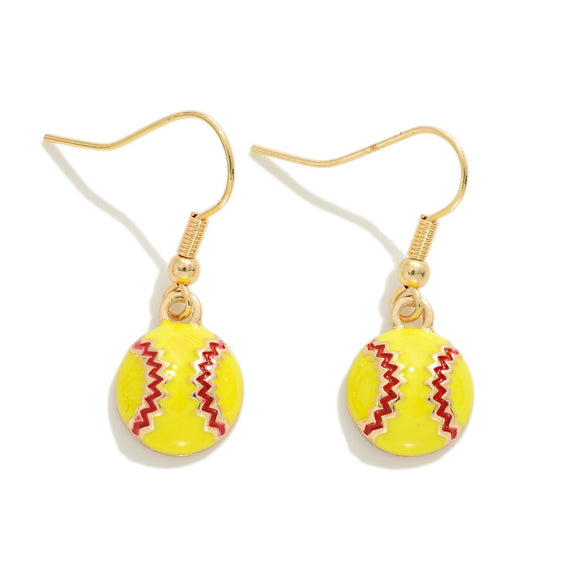 Dainty Softball Dangle Earrings