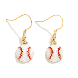 Dainty Baseball Dangle Earrings